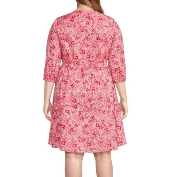 TERRA & SKY Fit & Flare Button Front Dress Womens Size 16W Pink Red Floral NWT - Picture 11 of 12
